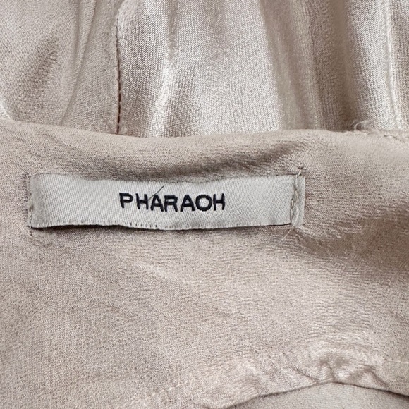 Pharaoh Beige Satin Slip Dress with Frayed Trim, Size P/XS - Picture 13 of 13